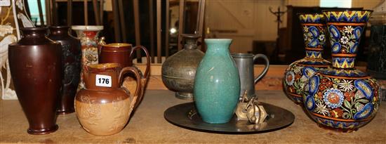 Pair of Oriental bronze vases, etc